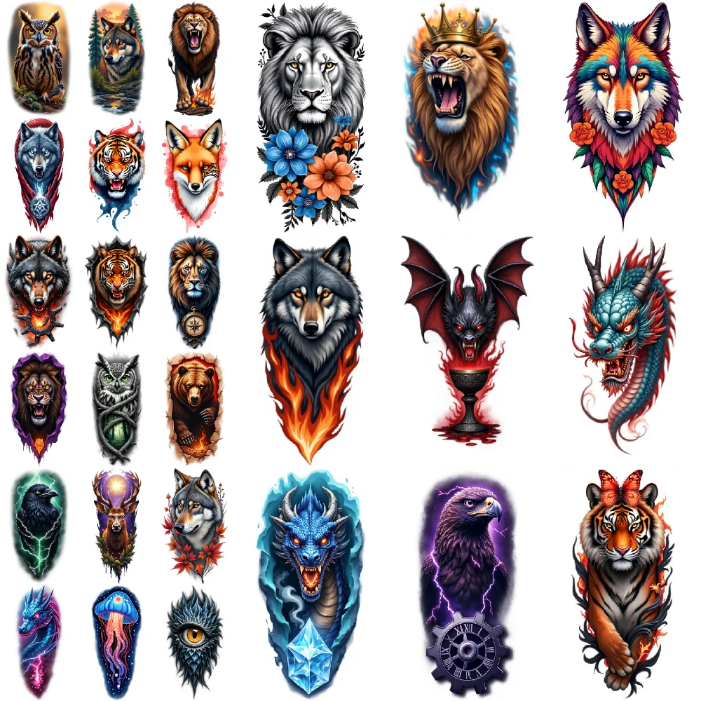 

9pcs Temporary Tattoo Realistic temporary tattoos Bat Fox Jellyfish for back shoulders Adults