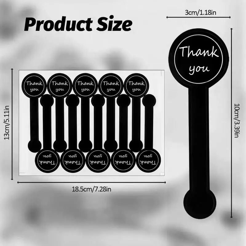 200PCS Handmade Thank You Stickers Black Pudding Baked Puff Design For Gift Wrapping Appreciation Notes Sealing Decorations