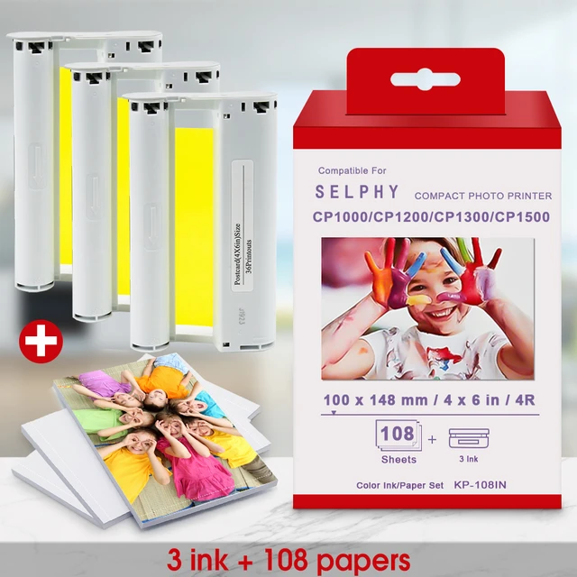 6 Inch Photo Paper CP1300 Ink Cartridge Compatible Canon Selphy CP1500  CP1300 CP1200 CP1000 Photo Printer KP108IN Printer Ink - AliExpress