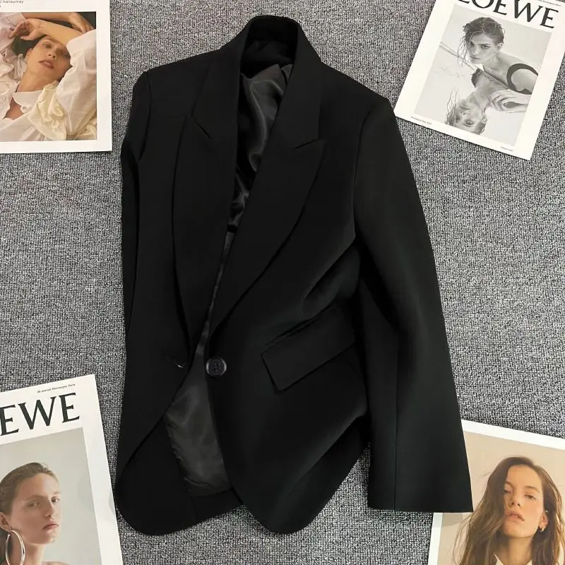

Women'S Clothing Trend 2025 Blazer Woman Slit One-Button Basic Newest Fitting Beading Spring Summer Retro V-Neck Cardigan