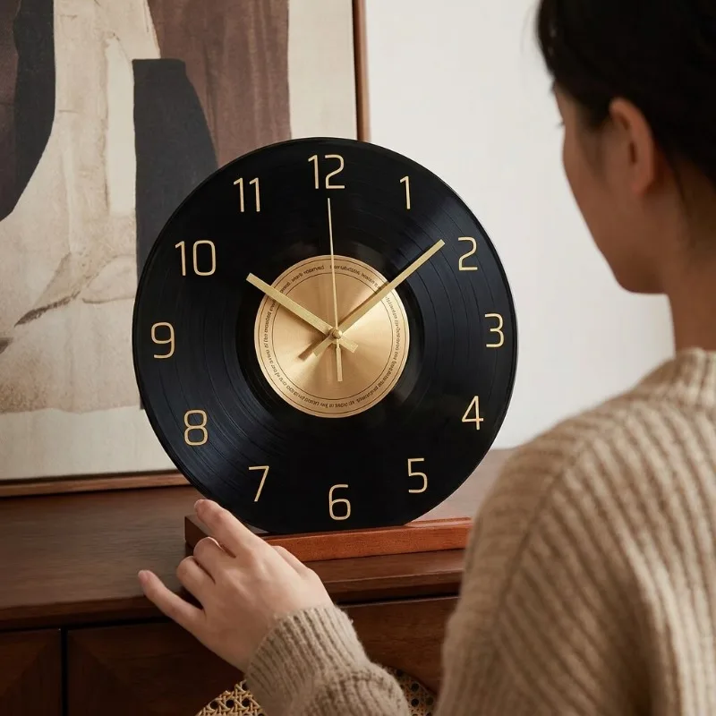 Medieval Vinyl Record Clock, Niche Retro Aesthetic Ornament, Luxury Desktop Decor for Home Living Room Dining Sideboard