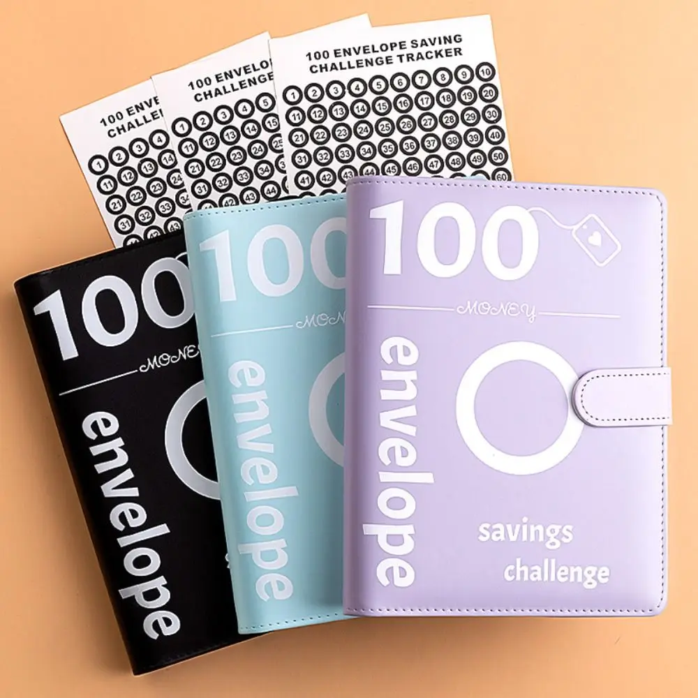 Send Stickers 100Envelope Challenge Binder PU Leather Stainless Steel Ring Money Saving Binder Loose-leaf Reusable