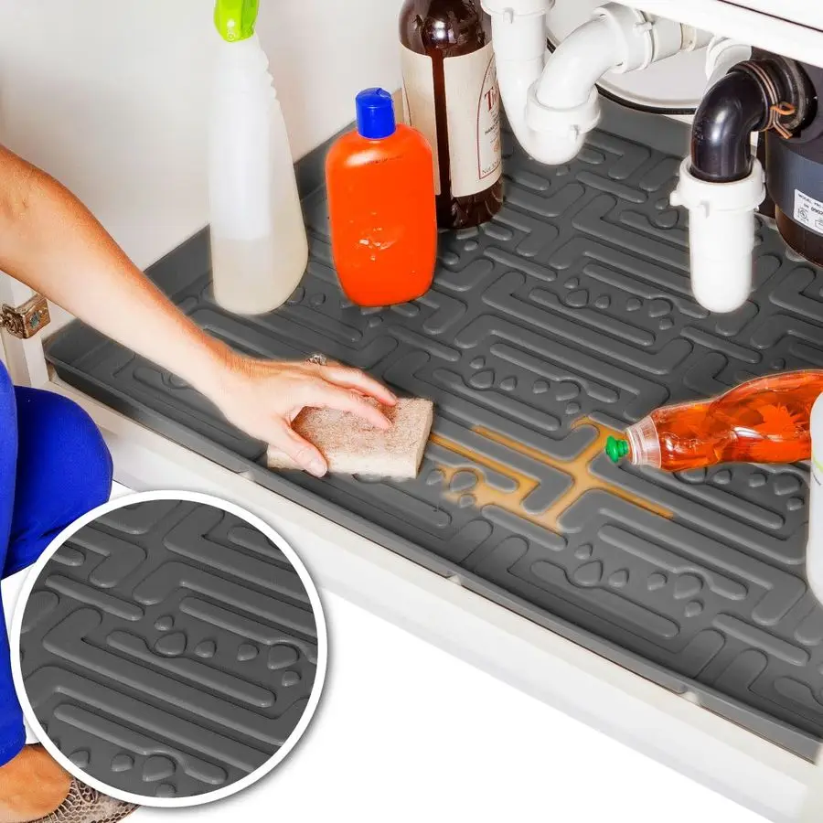 

Waterproof Undersink Mat Gray 34 1 4 x 22 1 4 Cabinet Base Liner for Kitchen amp Laundry Cabinets Catches Leaks Prevents Damage