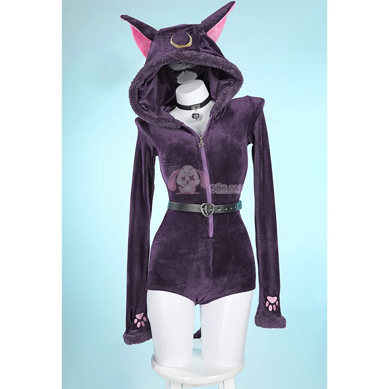 

Anime Luna Plush Pajamas Cosplay Costume Kawaii Luna Role Hooded Bodysuit Purple Lingerie For Women Sexy Flannel Tail Socks Suit