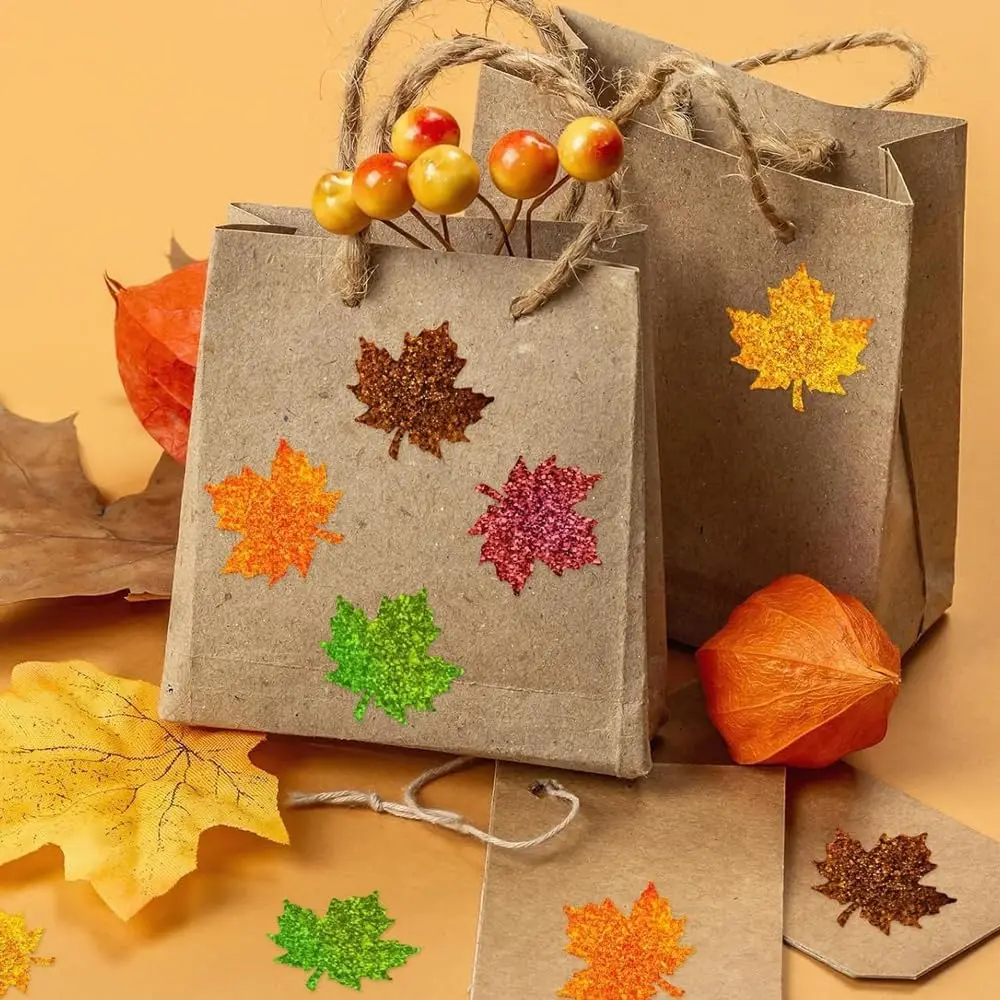 500 قطعة الخريف الشكر ورقة ملصقات 5 ألوان مابل ليف الشارات المجسم ملصقات للتسمية ذاتية اللصق لفة للخريف