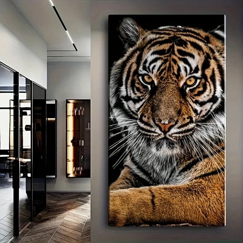 

1PC Wooden Frame Canvas Wall Art Decoration Tiger Canvas Wall Art Home Decor Living Room Decorative Painting with Frame