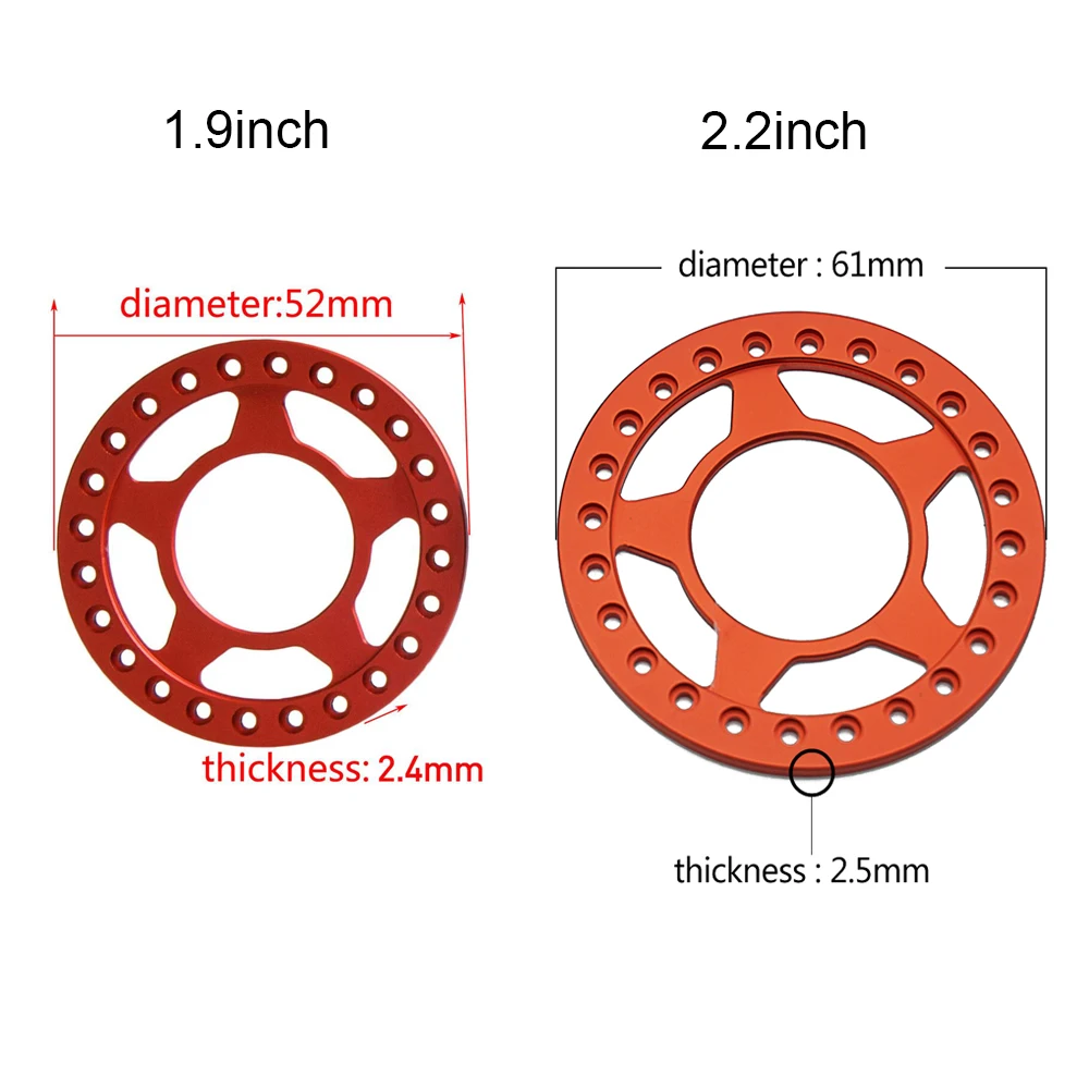 YEAHRUN 4Pcs Metal Alloy Beadlock 1.9 / 2.2 inch Wheel Rings for Axial SCX10 Wraith TRX-4 1/10 RC Crawler Car Replacement Parts