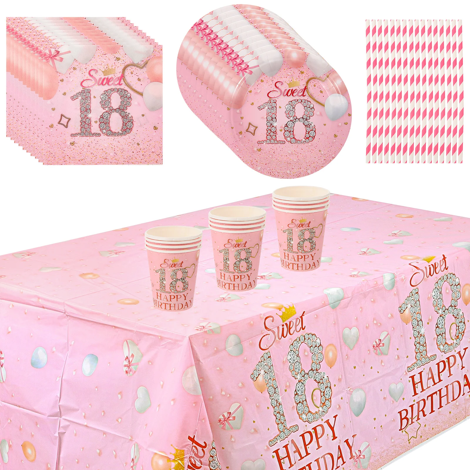 

1 set 18Th Birthday Disposable Dinnerware Cartoon Cups Kit For Decoration Supplies Party Cutlery Set Disposable Tableware