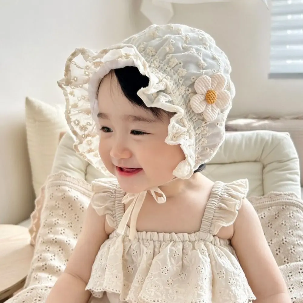 

Newborn Lace Baby Fetal Cap Ruffle Flower Bonnet Hat Breathable Soft Sun Hat 3-12 Months