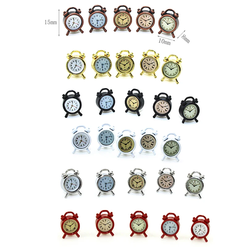 1Pc 1:12 Metalen Pop Wekker Mini Poppenhuis Home Decor Klok Miniatuur Speelgoed Woonkamer Meubels Accessoires