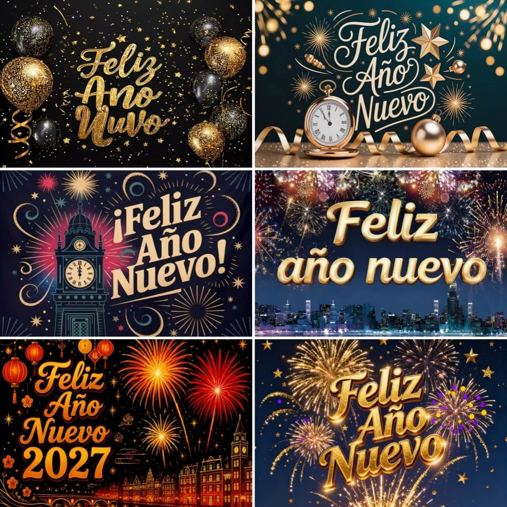 Feliz Año Nuevo 2027 Backdrop Spanish New Year Party Celebration Decoration Background Holiday Studio Photography Banner Props
