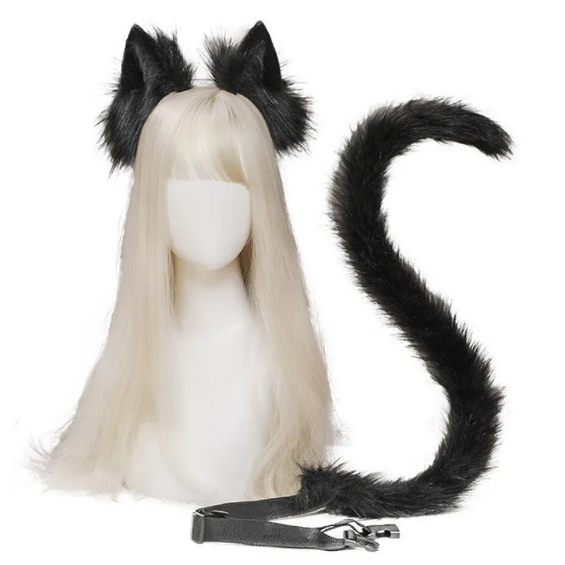 Cosplay Cute Cat Ears Hair Ornaments Cat Tail Accessories Handmade Cat Lady Beast Ears Headbands Animal Tail Accessories Set