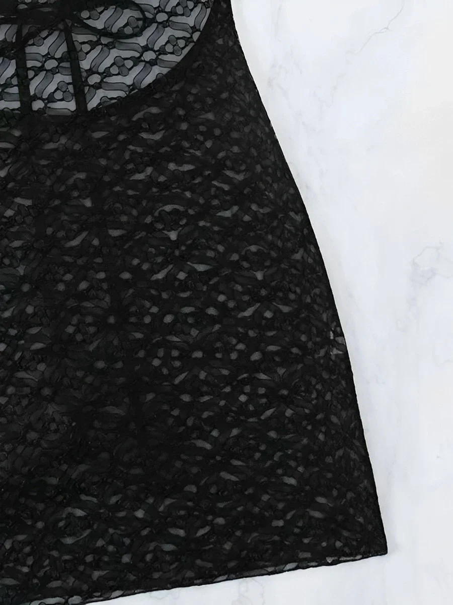 Hollow Out Drawstring Sexy Halter Bikini Cover Up 2025 Women Black Beach Skirt Swim Dress Bathing Suit Swimsuit Swimwear