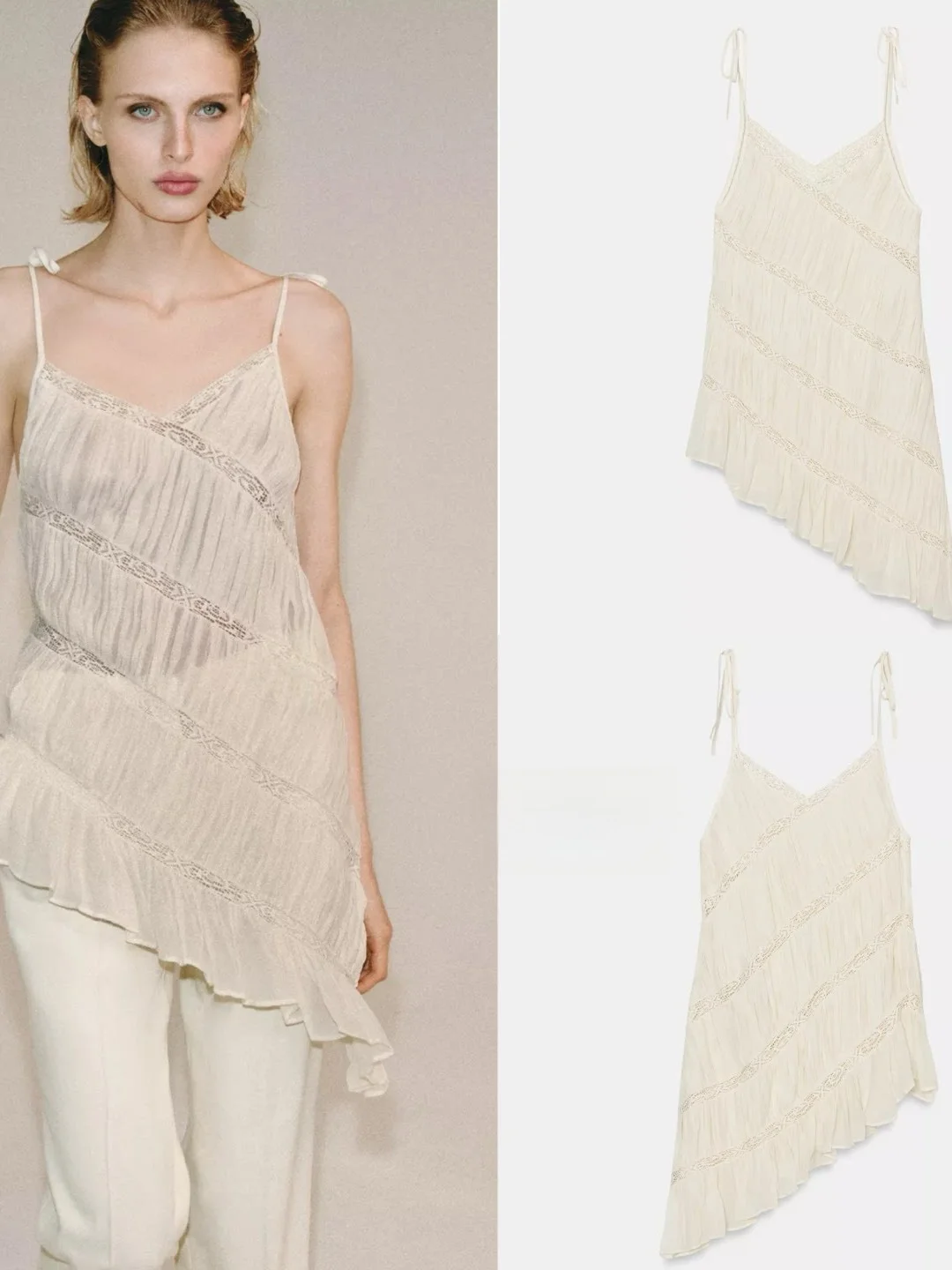 

Spring Summer Vacation Style V-neck Pleated Asymmetrical Strapless Vest Loose Women's Fashion Top URCACHE Brand Outerwear