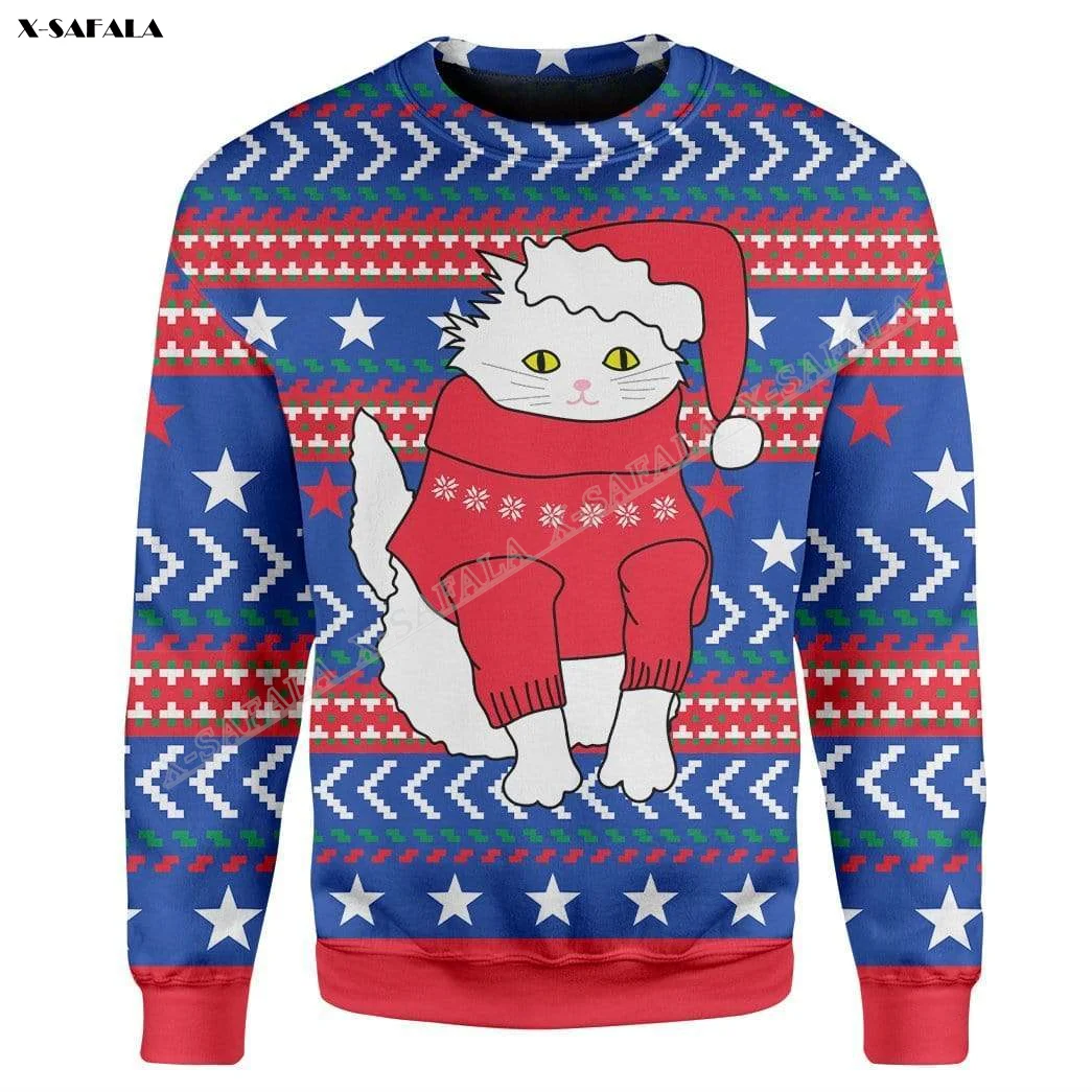 

Sweet Cat Hat Pet Cute 3D Printed Ugly Sweater Christmas Gift Men Female Winter Knitted Cotton Xmas Warm