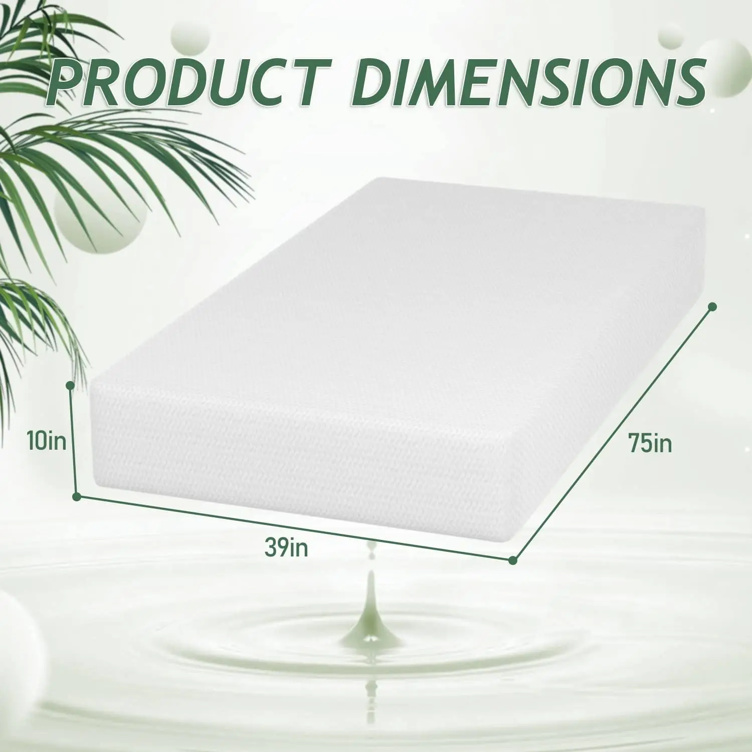 10 Inch Twin Mattress Green Tea Memory Foam Mattress  Certified,Medium-firm mattress，Removable Soft Cover