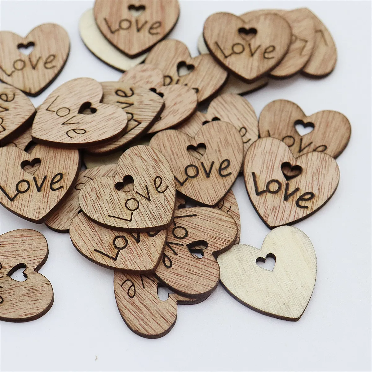 50pcs 25mm Rustic Brown Double Love Wooden Hearts Cutouts With Heart Hole DIY Crafts Scrapbooking Wedding Decorations Cardmaking