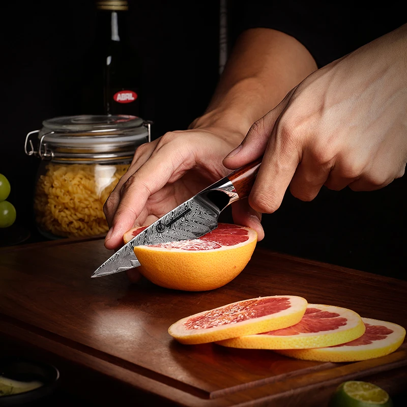 GRANDSHARP pisau kupas AUS-10 3.5 inci, kotak hadiah pisau dapur pengupas buah ukir utilitas tajam baja Damaskus Jepang