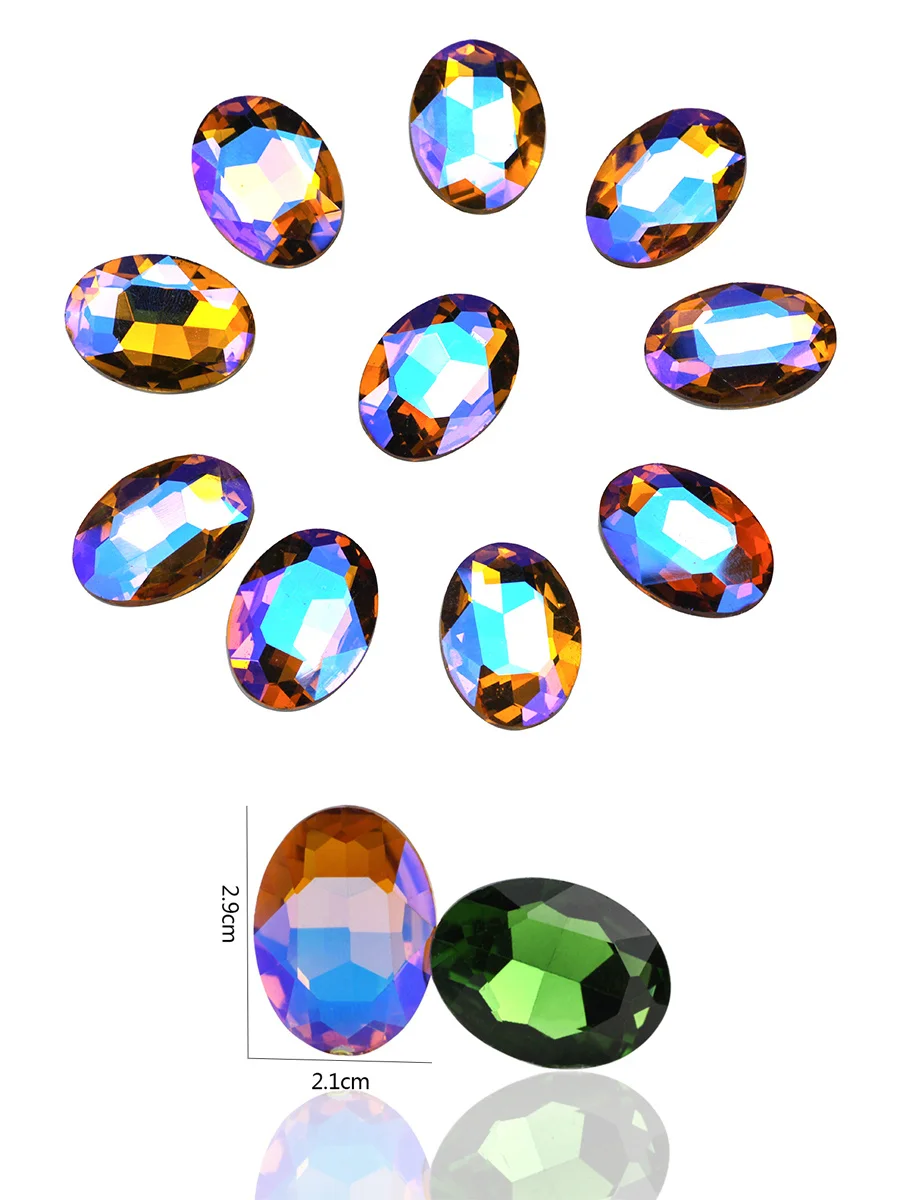 New colorful glass rhinestone colorful AB oval rhinestone Non Hotfix Glue on Acrylic Strass Crystal Stones diy accessories