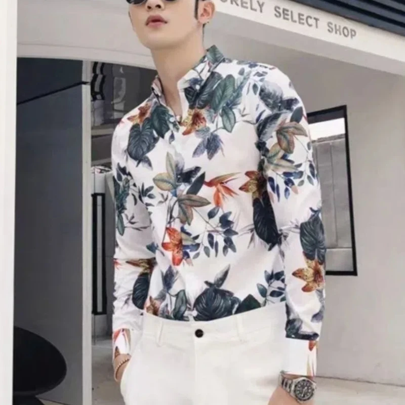 Spring Autumn Fashion Turn-down Collar Long Sleeve Embroidered Blouse Men\'s Clothing Korean Button Casual Vintage Trend Shirts