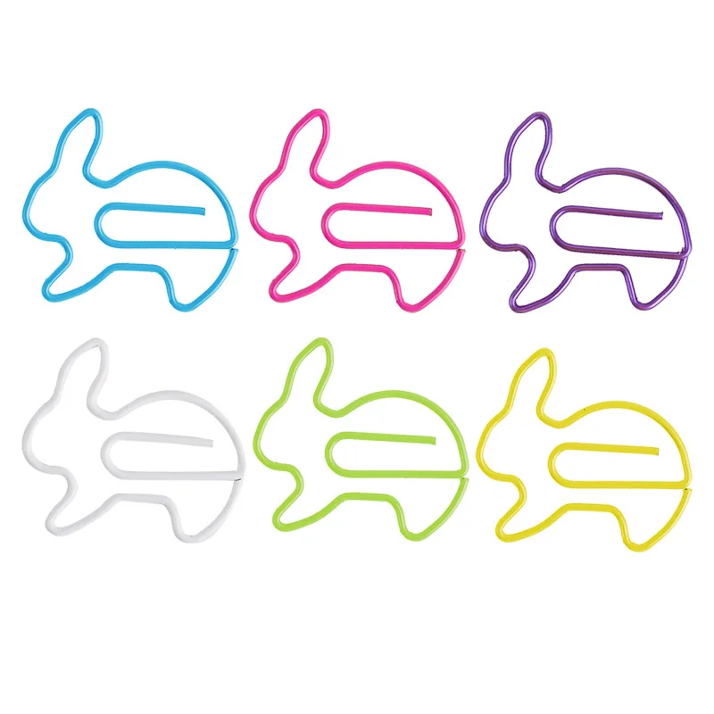 Six-color mixed Rabbit Paper Clips Animal Paper Clip Pclip Metal Fun Color Pin Office Supplies Bookmark Clip Book Marker