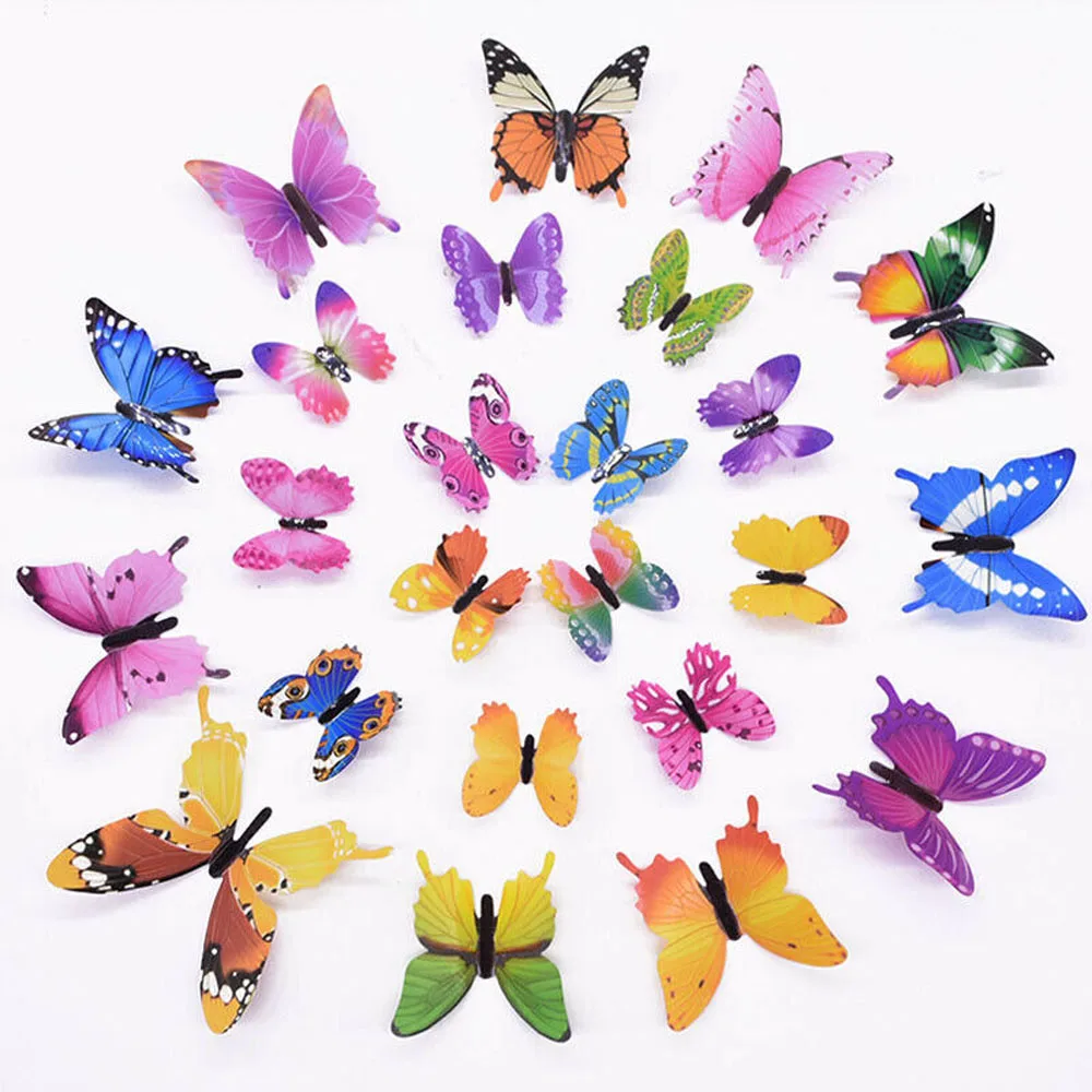 12pcs 3D Hollow Butterfly Sticker Wall Decoration,Simulation Butterfly, Glowing Stickers,for Wedding Bedroom Home DIY Decoration