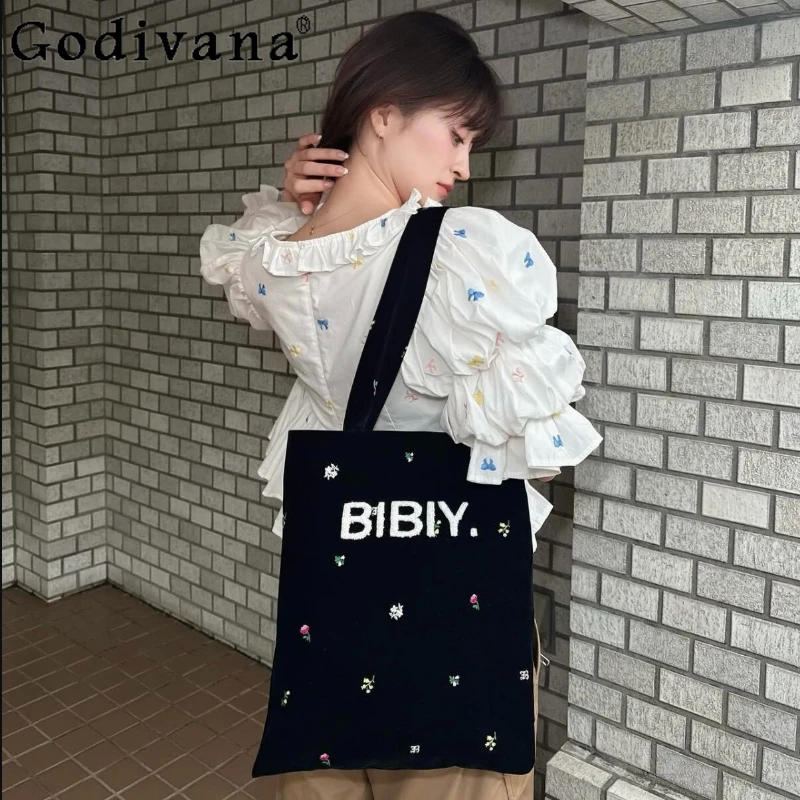 

Japanese Sweet Women's Shirts Blouses Summer New 2026 Girls Puff Sleeve Casual Top Women's Clothes B Letter Embroidery Handbag