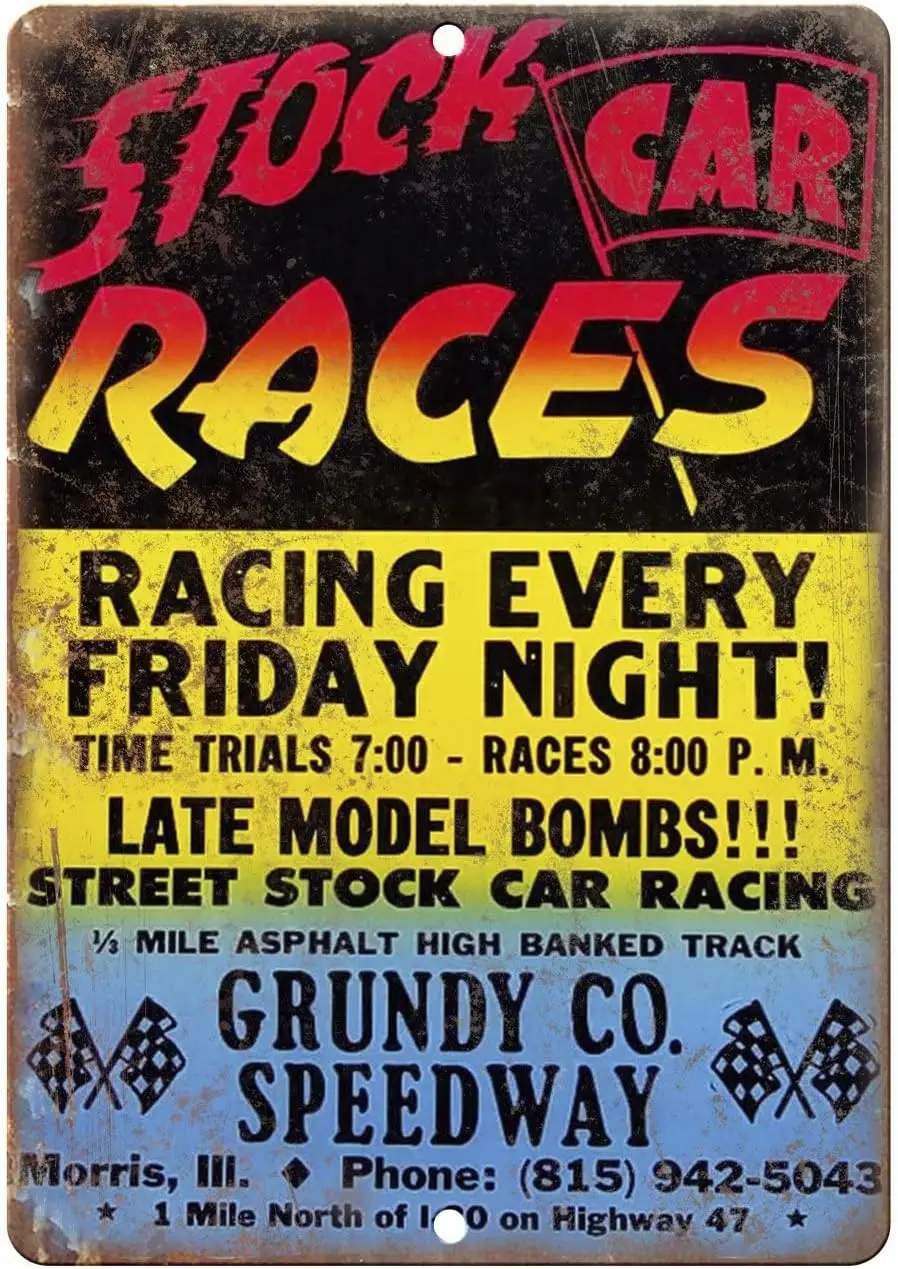 CN-Tin Sign Auto Racing Stock Car Races grundy Speedway Vintage Metal Sign, Metal Wall Signs Tin Plaques 8 X 12 Or 12 X 16 Inch