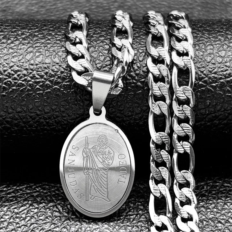 Christian San Judas Tadeo Medal Pendant Necklace for Men Women Stainless Steel Gold Silver Color Saint Jude Chain Jewelry