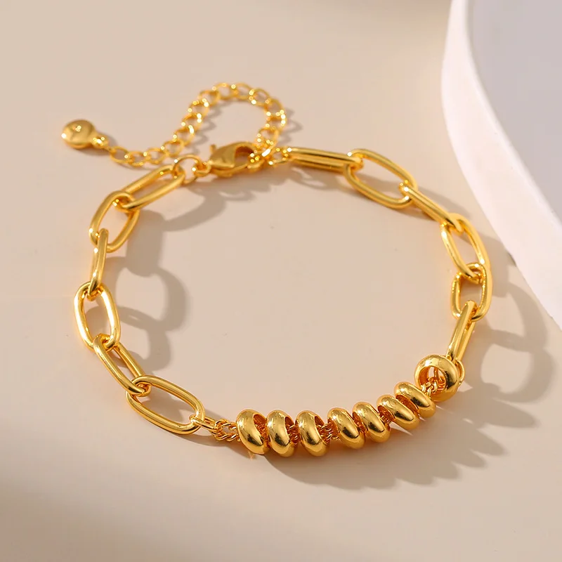 

18k Gold Plated Waterproof Punk Style Chunky Link Chain Charm Bracelet for Women Handmade Beads on an Abacus Fashion Jewelry