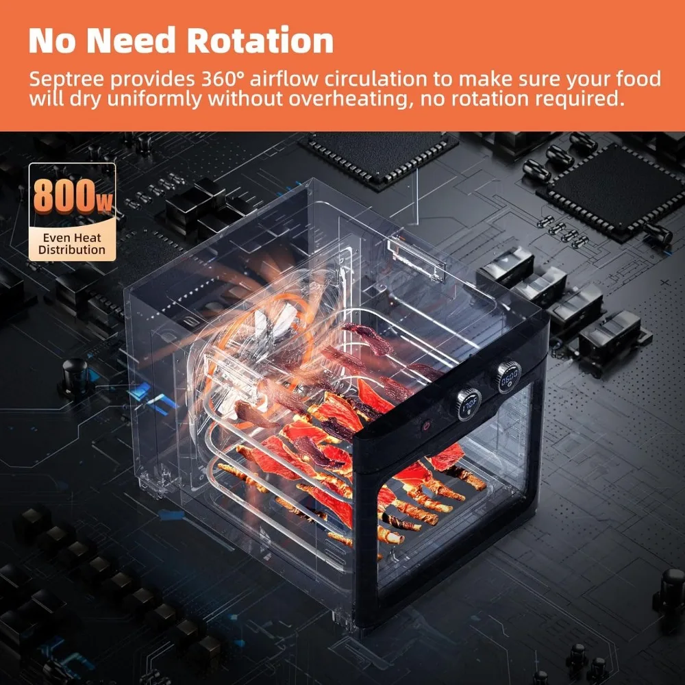 Deshidratador de alimentos para Jerky, gran espacio de secado con 8.8ft ², Máquina secadora deshidratada de 800W, 8 bandejas de acero inoxidable