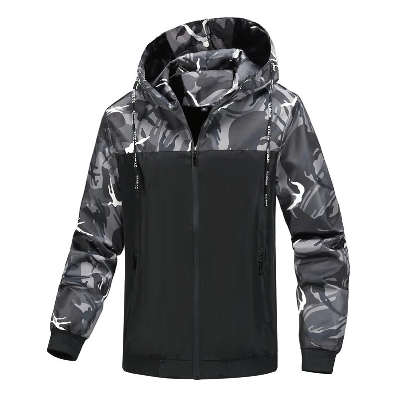 

Мужская камуфляжная ветровка с капюшоном, разноцветная уличная повседневная куртка на молнии, модная мужская легкая ветрозащитная куртка с камуфляжным принтом