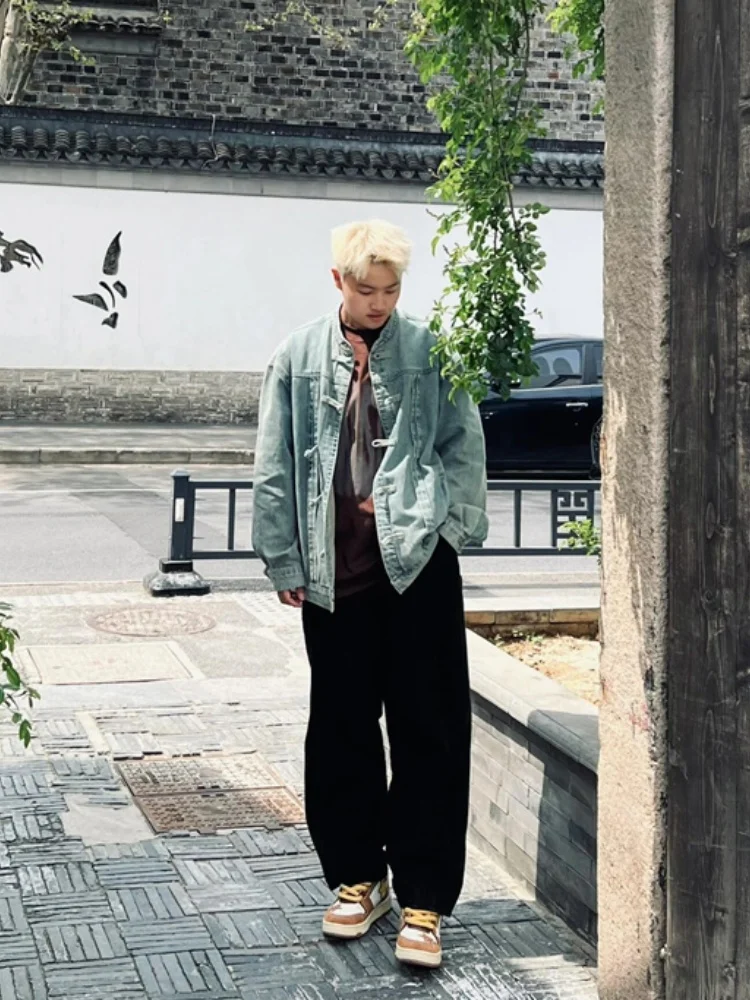 

New Chinese Sle Distred Denim Jaet Spring Autumn Loose Fit Long Sve Youth Trendy Lazy Sle Button Detail Outerwear