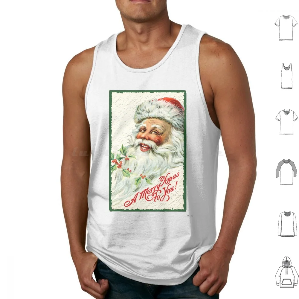 Santa Smile Green Tank Tops Vest Sleeveless Santa Stamp Green Santa Claus San Nicolas Christmas North Pole Reindeer Sleigh