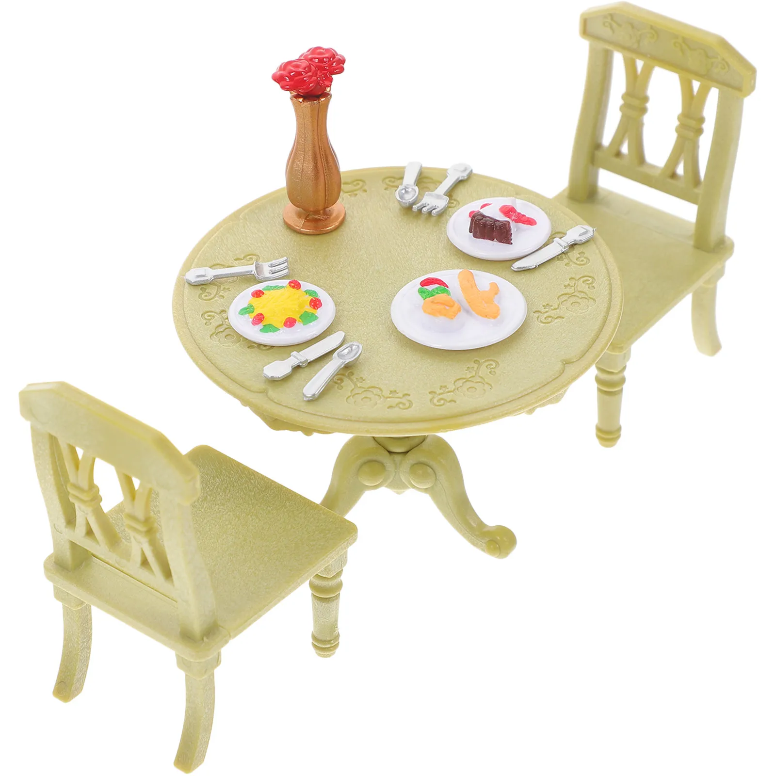 

Набор миниатюрной пластиковой мебели для кукольного домика: обеденный стол и стулья, реалистичные аксессуары-реквизит