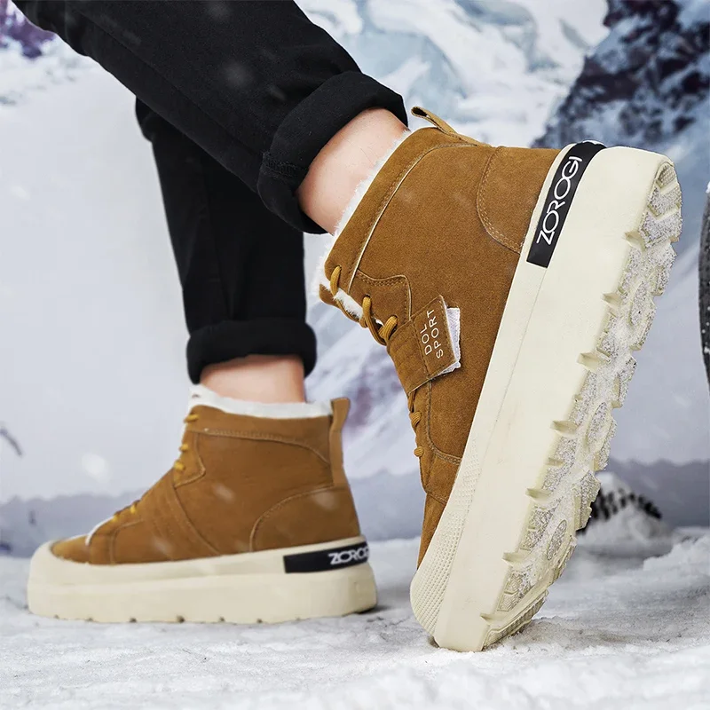 Nowe buty męskie Moda zimowa Pluszowe buty Śniegowce Męskie codzienne trampki na zewnątrz Sznurowane ciepłe buty Antypoślizgowe buty do kostki Męskie — zdjęcie 7