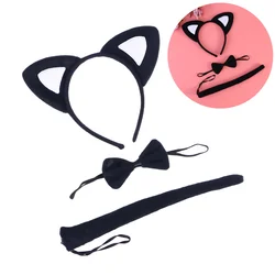 3pcs Kids Cat Ears Headband Bow Ties Tail Set Party Cosplay Costume (Black and Rosy) (Color Difference)