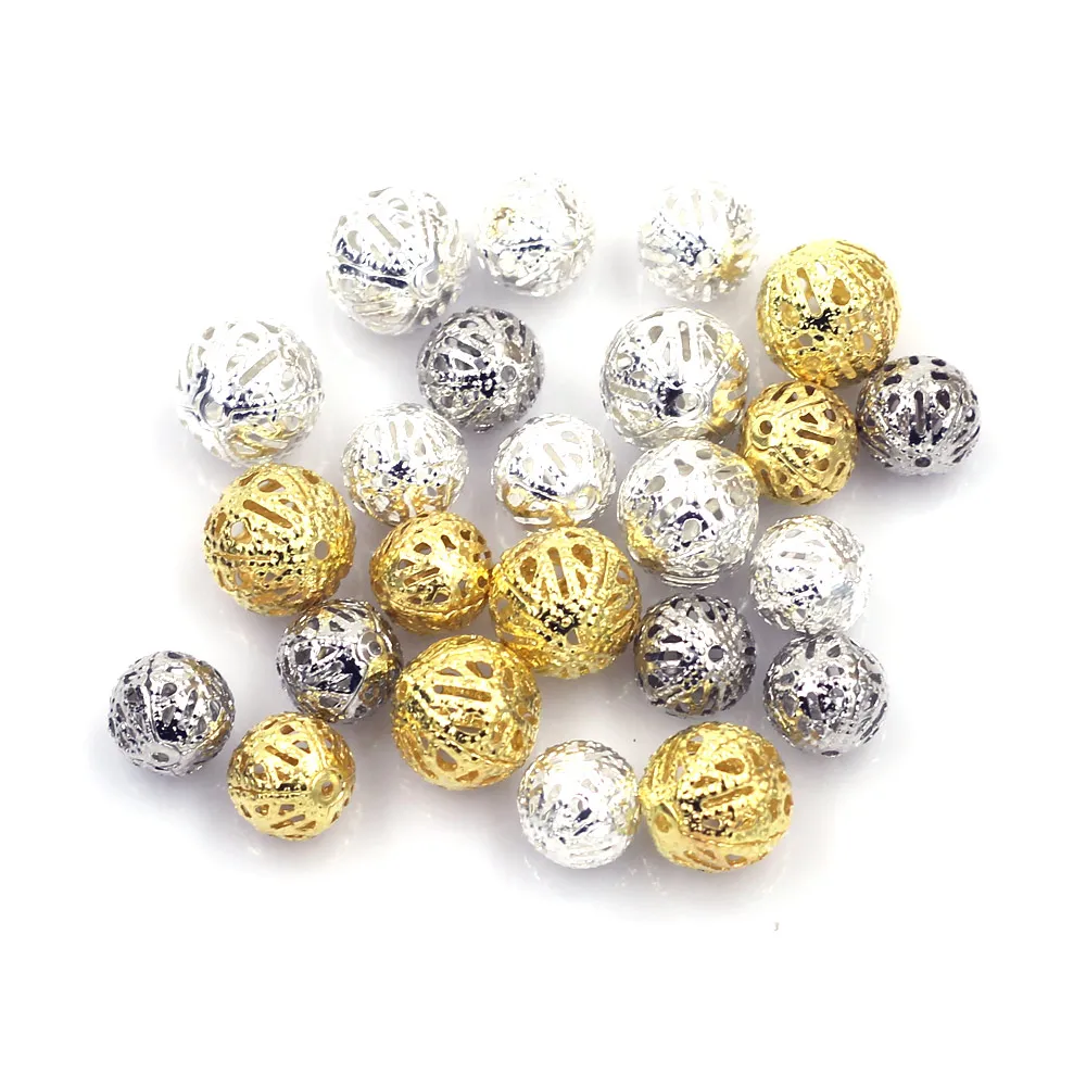 1000Pcs Spacer Loose Beads Round Alloy Ball Flower Hollow Mixed For Charm Necklace Jewelry DIY Findings