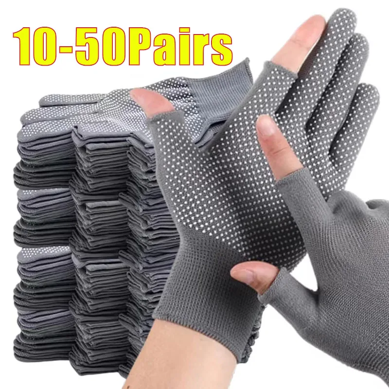 Dünne Nylon-Arbeitshandschuhe, rutschfeste Punktbeschichtung, Touchscreen, leichte, langlebige Handschuhe zum Radfahren, Angeln, Camping und Fahren