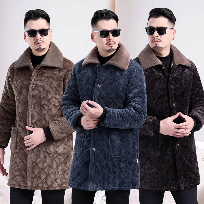 مريلة عمل من القطن من Thiened معطف شتوي دافئ Fce للمطبخ جيليه خط طويل بزر واحد للإغلاق من ألياف البوليستر