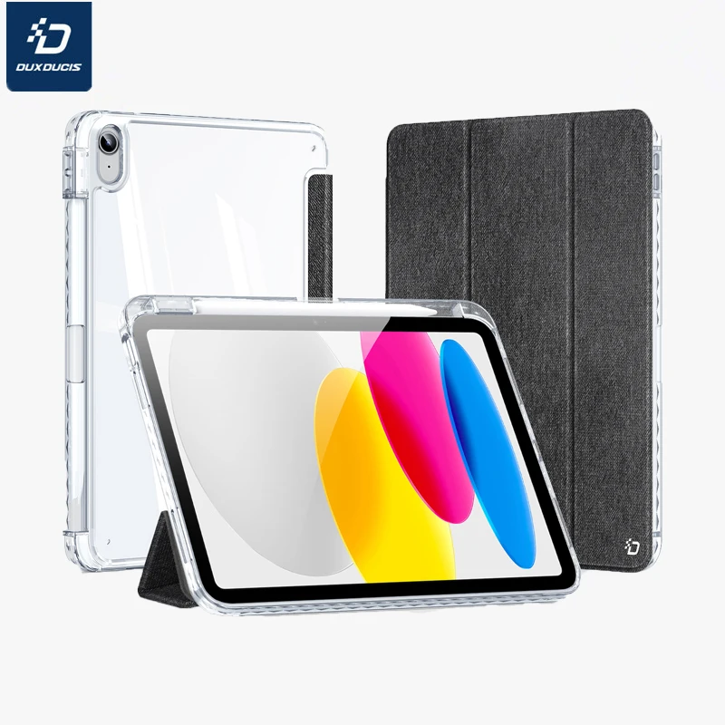 dux-ducis-シニアpuレザー透明バックカバー-ipad-10-2022-109インチ用-耐衝撃-ペン収納-三つ折りスタンド-保護カバー