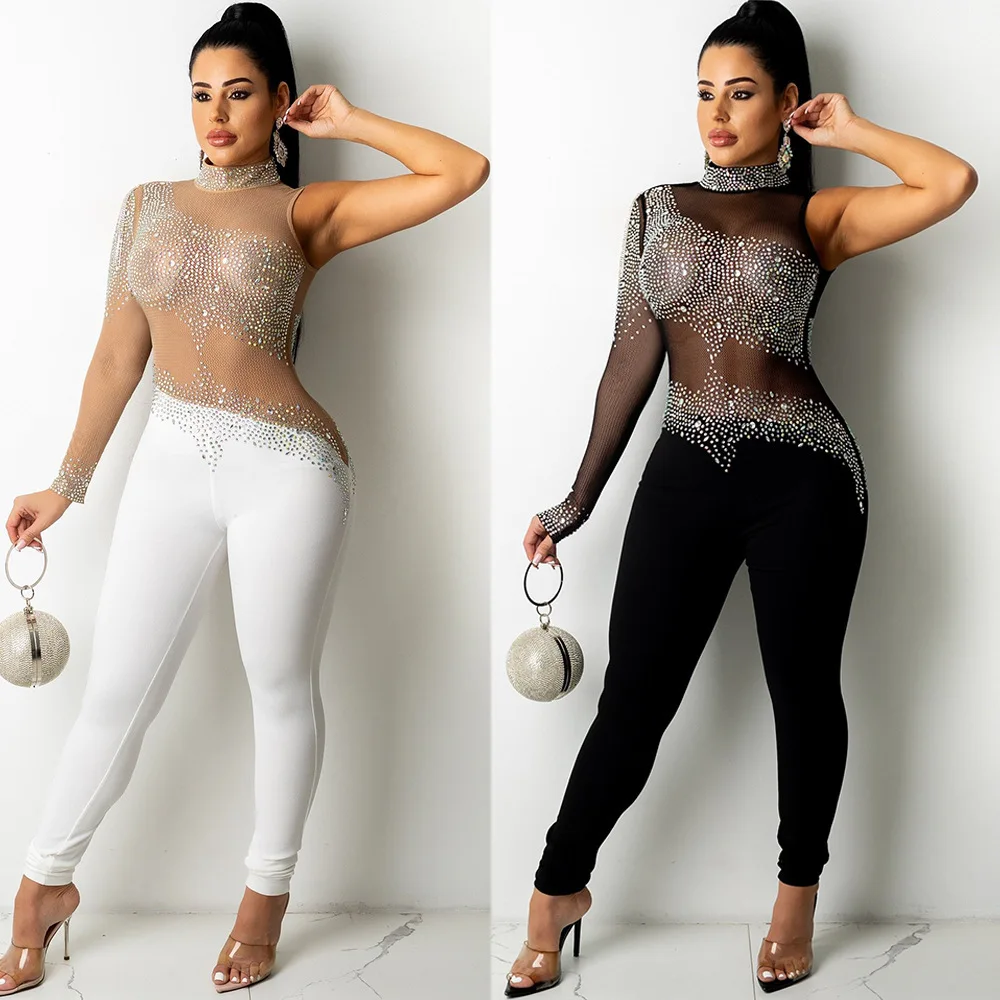 

European and American women's clothing sexy slim-fitting single-sleeved jumpsuit nightclub clothing slim-fitting temperament new