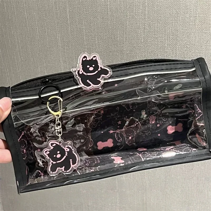 Large Capacity Makeup Bag Transparent Student Pencil Case Double Layer Zipper Pencil Case Soft Transparent Stationery Box