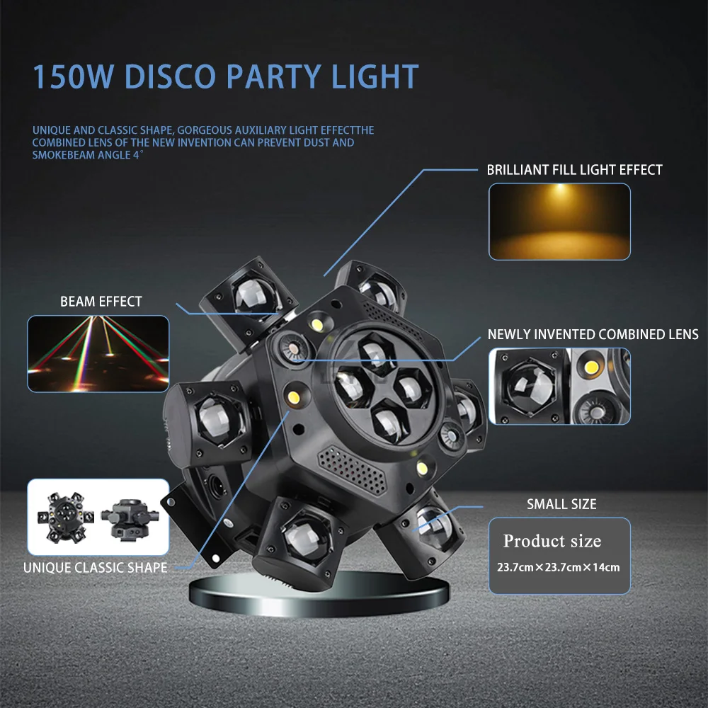 150W DJ Testa mobile Luce da discoteca Telecomando Luci da discoteca rotanti DMX512 Fascio LED Strobe Effetto scenico per eventi bar feste