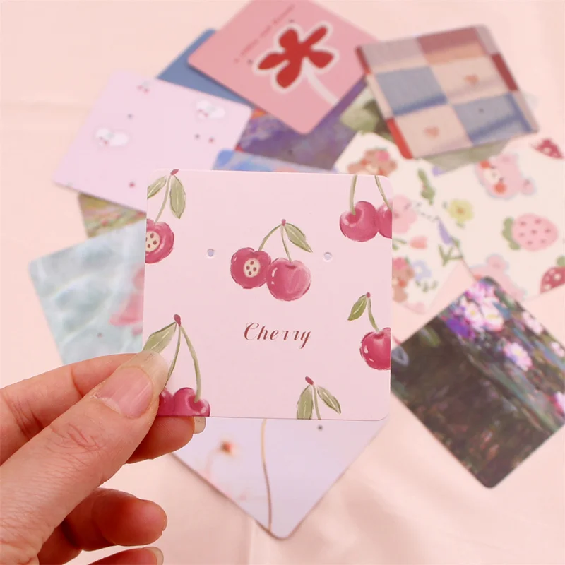 

6x6cm New Cartoon Paper Jewelry Holder 10/20/50pcs Small Earring Ear Studs Cards Jewelry Packing Price Tag Label Customized