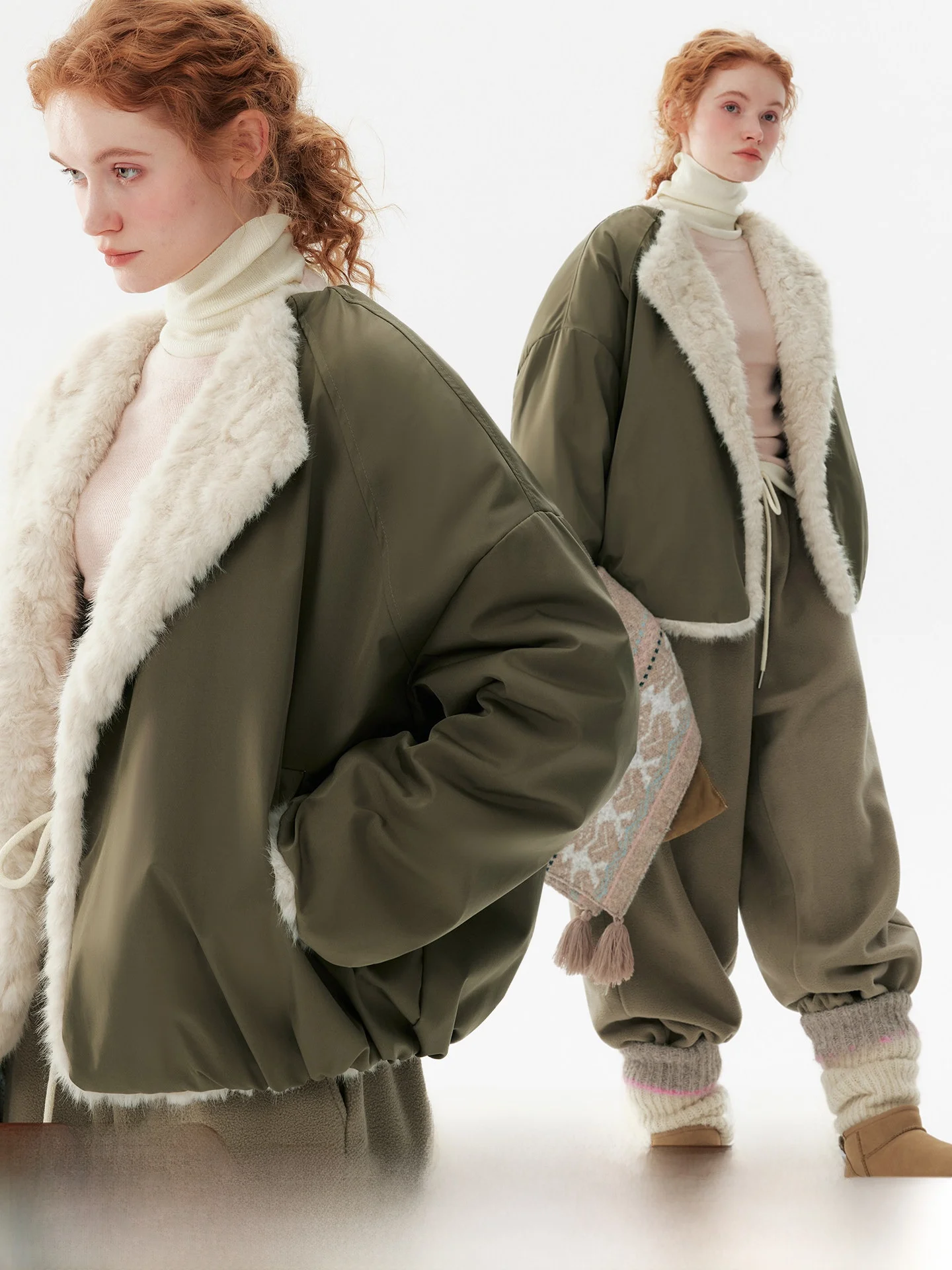 

plus Double-Sided Wear Faux Fur Short Parka Coat Winter New Style Buttonless Convertible Fluffy Outerwear for Women