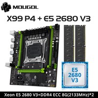 MOUGOL X99 Gaming Motherboard Set with Intel Xeon E5 2680 V3 CPU & Dual Channel DDR4 8Gx2 2133MHz ECC RAM M.2 for Computer Combo