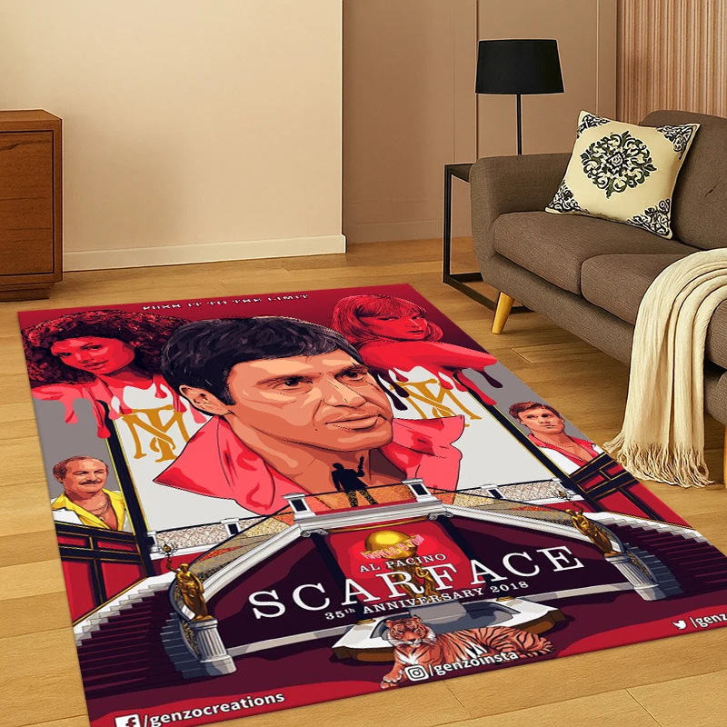 3D Scarface Classic Movie Tony Carpet Rug for Bedroom Living Room Sofa Playroom Doormat Home Decor,Kid Game Area Rug Non-slip