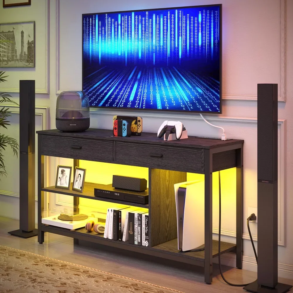 TV Stand with LED Lights, Entertainment Center with Power Outlet for 55