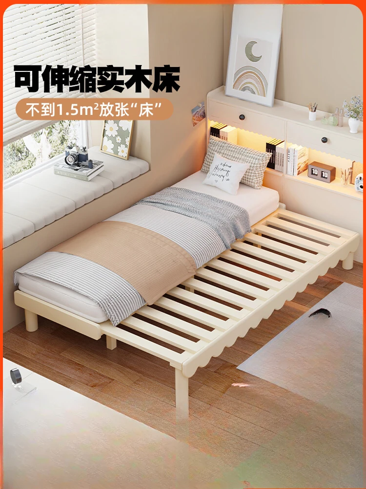 フレンチクリーム風無垢材ソファベッド、格納式ダブル小さなアパート、折りたたみ式、スペースをとらないソファベッド